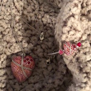 Silver w/pink rhinestones bracelet and necklace